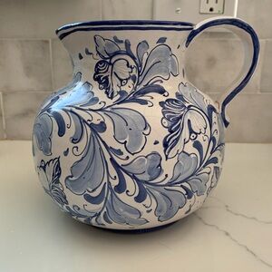 Vintage G. Pacco Italy Ceramic Pitcher Hand Painted Blue and White Pristine.